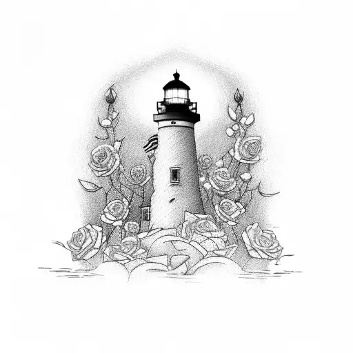 A Lighthouse Full Of Roses Surrounded By The Phrase Keep Me Where The Light Is