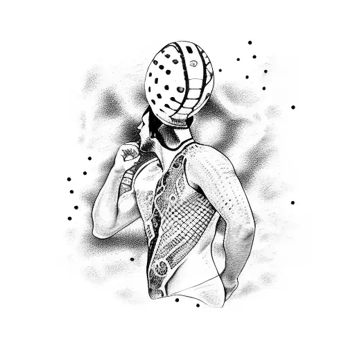 Create A Dotwork Tattoo Of A Water Polo Player With A Snake Wrapped Around Their Arm