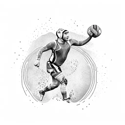 Create A Dotwork Tattoo Of A Water Polo Player With A Snake Wrapped Around Their Arm