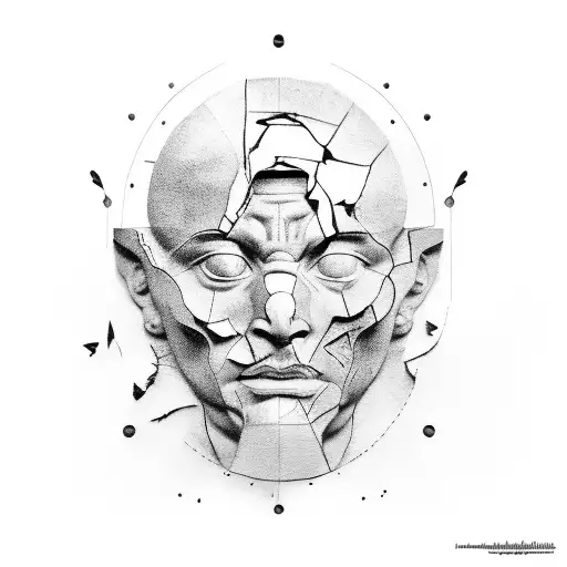 Broken Statue Of Michelangelo's Head And Orange Eyepatch On His Face