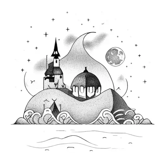 A Mystical Moonlit Beach With Gentle Waves Under A Starry Sky