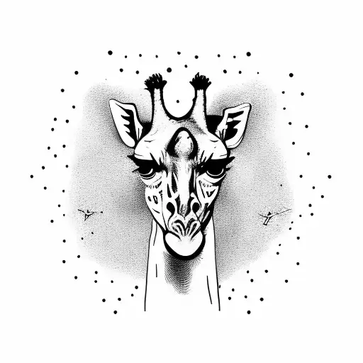 Giraffe Head With A Bird On Top Of Ir