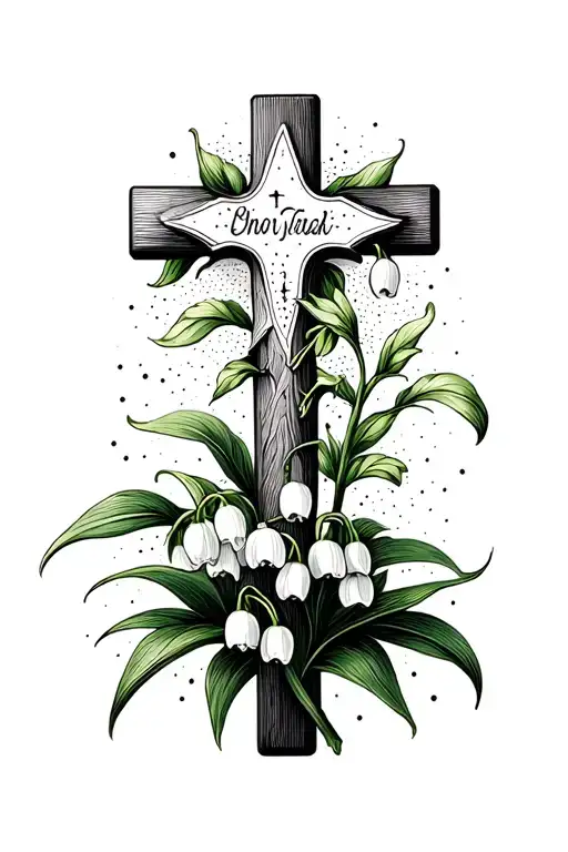 Cross With Lily Of The Valley And Name