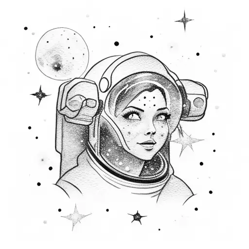 Astronaut Girl Looking Up With Watercolor Galaxy Background