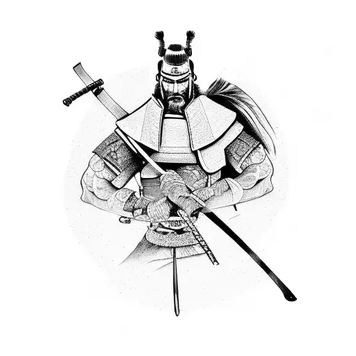 Samurai Warrior Doing A Chest Press With Hyacinths As Weights