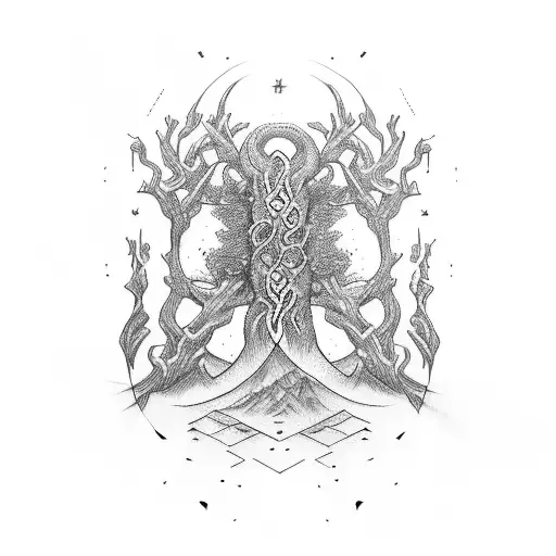 Tattoo On The Chest Of Men's Yggdrasil