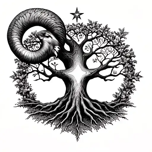 Tree Of Life And Aries Star Sign Intertwined