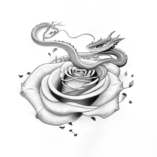 Snake With Rose's And Dragon