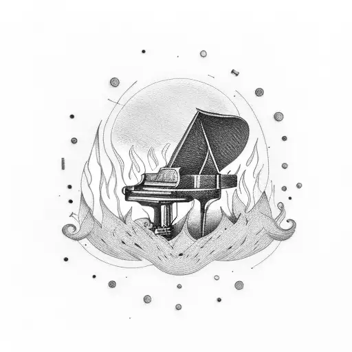 Piano With Sound Wave On Fire