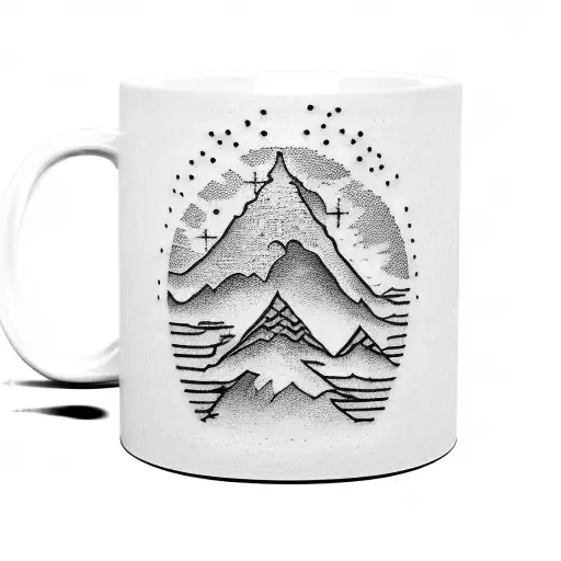 A Coffee Mug With The Word 'Family' Written In Mountain-inspired Typography