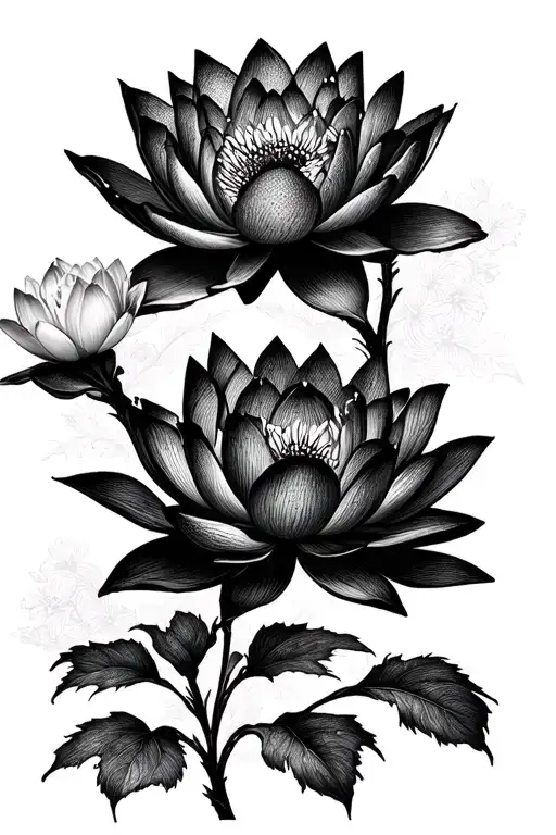 Cherry Blossom And Black Lotus Flower Blooming