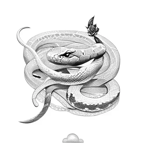 Snake With Sword And Rose