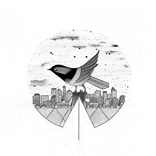 Oklahoma City Skyline With Scissortail Bird