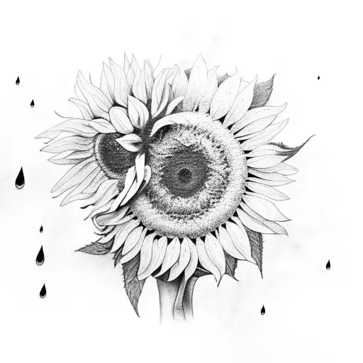 A Hand Holding A Bouquet Of Sunflowers With Rain In The Background