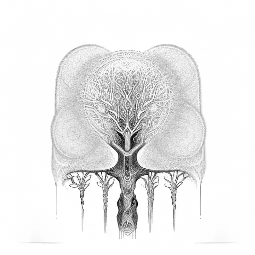 Psychedelic Ascension Of The Soul Depicted As A Woman And The Tree Of Life Containing Dna Strands