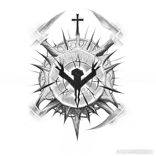 Christian Cross Bleeding At The Bottom With Crown Of Thorns