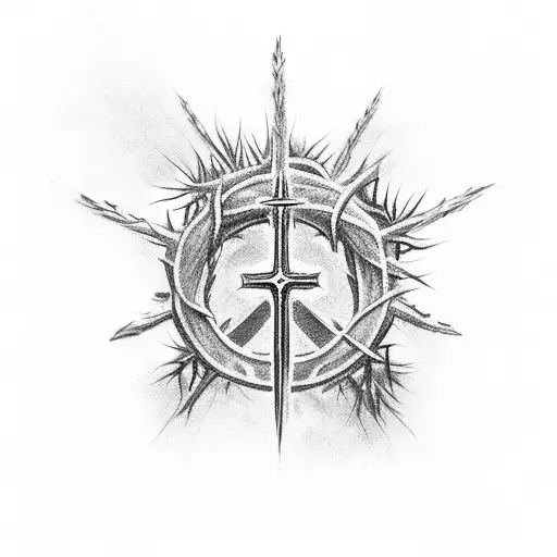 Christian Cross Wearing Crown Of Thorns