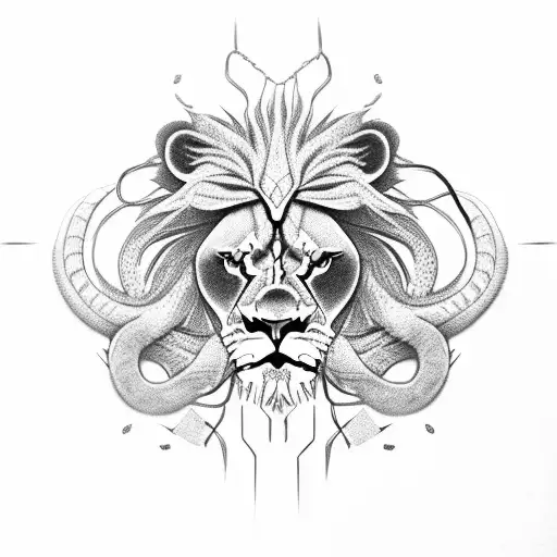Lion Roar Connected To Snake With Barbed Wire With Roses On Each Blade