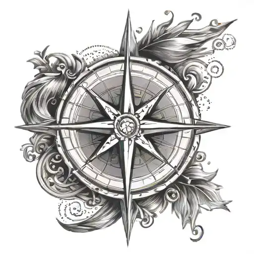 A Tattoo Of A Compass Rose Symbolizing A Journey Of Discovery And Exploration