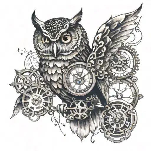 An Owl With A Steampunk Clock Face Chest