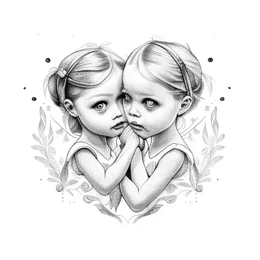 2 Year Old Girls Holding Hands In Fine Line