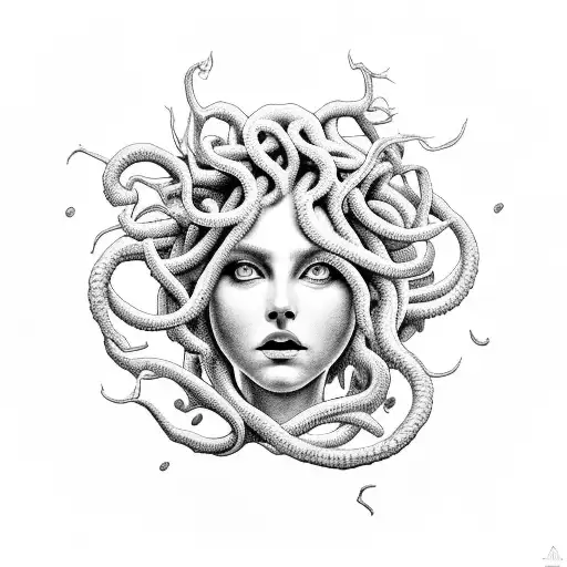 Enchanting Medusa In Front Of An Octagon With Rays Of Sun