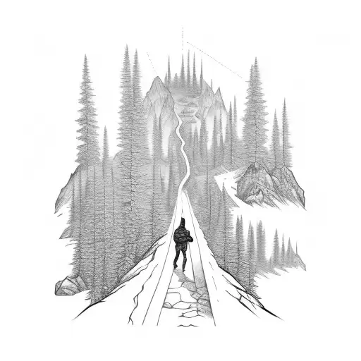 A Scenic Tattoo Of A Hiker Trekking Through A Dense Forest