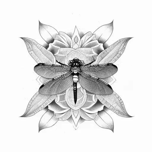 Dragon Fly And Lotus Flower Mandala