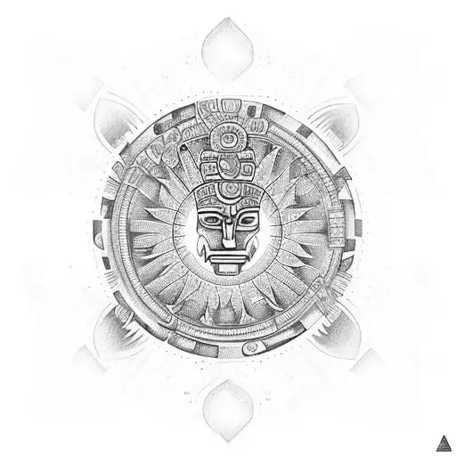 Create A Tattoo Design Inspired By Aztec Art Featuring A Ring Of Fire Eclipse As The Central Element
