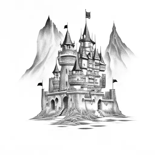 A Detailed Illustration Of A Castle With A Black Cape Draped Over It