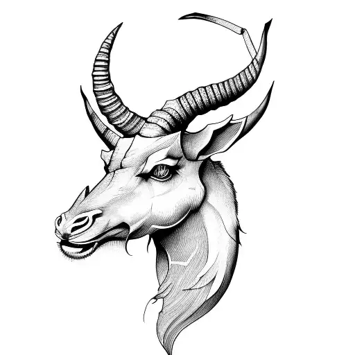 Capricorn Head Surrounded By Ginkgo Leaves