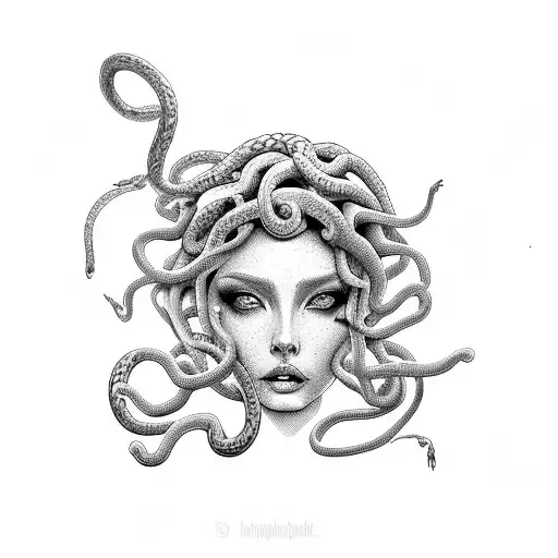 Medusa With Her Snakes Covering Her Face Exept For Her Eyes
