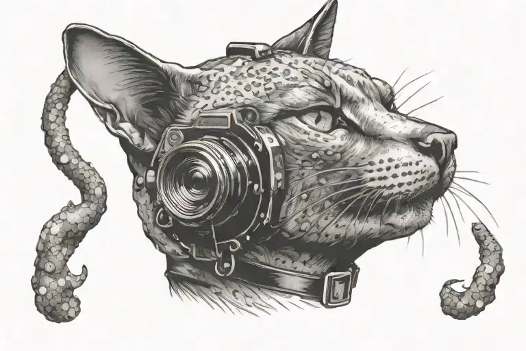 A Bust Of A Cat In Human Style Who Is Photographing And Wearing A Tight Suit