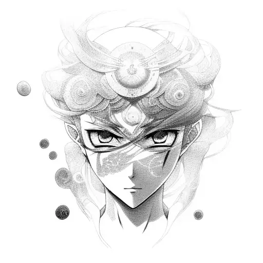 A Mesmerizing Portrait Of A Beloved Anime Character With Intricate Dotwork Detailing