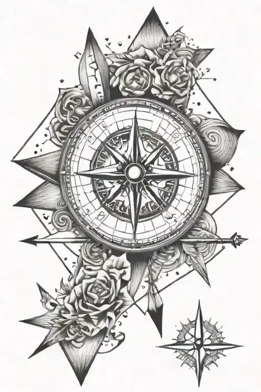 Compass And Mountains With Arrow
