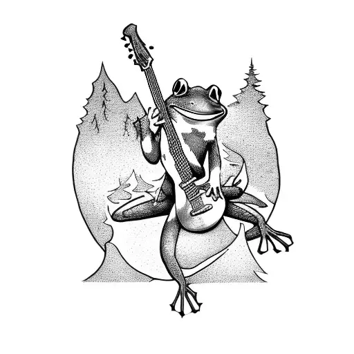 A Fantasy Movie Scene With A Frog Playing A Guitar In A Magical Forest