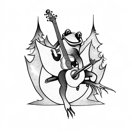 A Fantasy Movie Scene With A Frog Playing A Guitar In A Magical Forest
