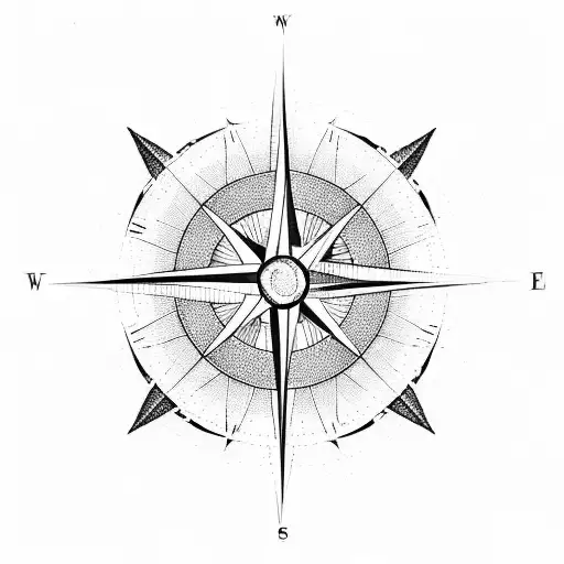 Minimalist Compass Rose With Clean Lines And Geometric Shapes