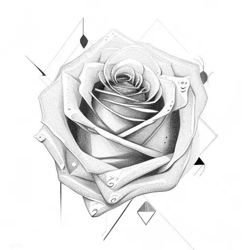 Rose With Clean Lines And Geometric Shapes