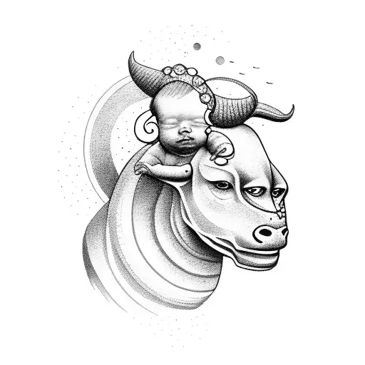 Taurus With Small Baby On Head