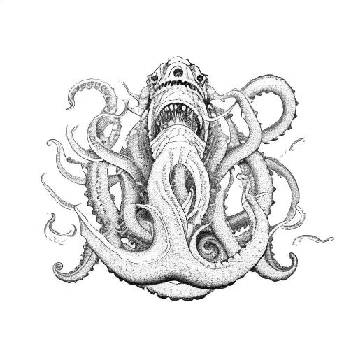 Kraken Sea Monster Sinking Ship In Storm