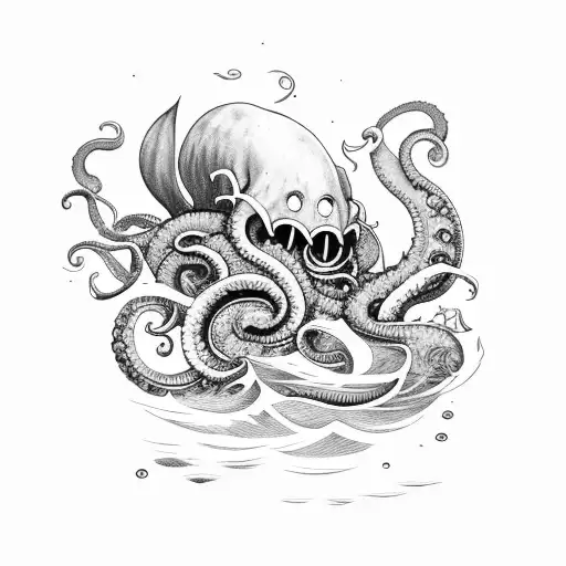 Kraken Sea Monster Sinking Ship In Storm