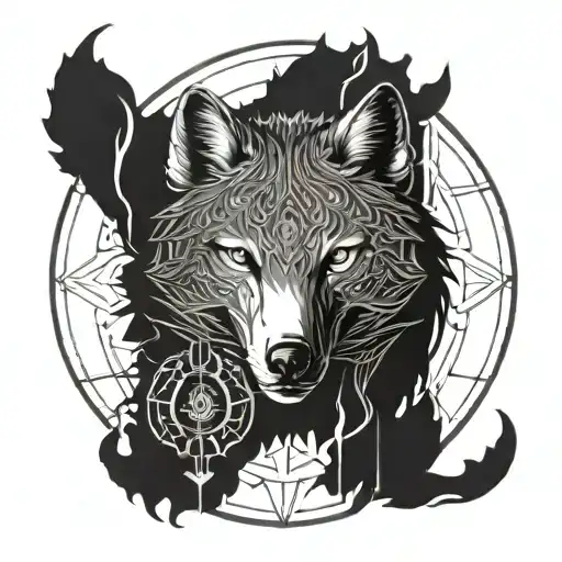 An Intricate Mandala Design Incorporating Gaming Symbols And A Wolf Silhouette