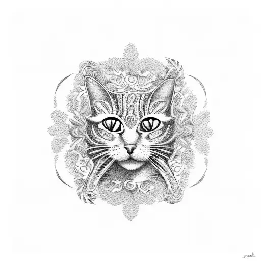 A Coffee Cup With Intricate Patterns Made Of Plants And Cats