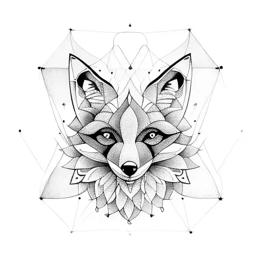 Fox And Sunflower In Geometric Design