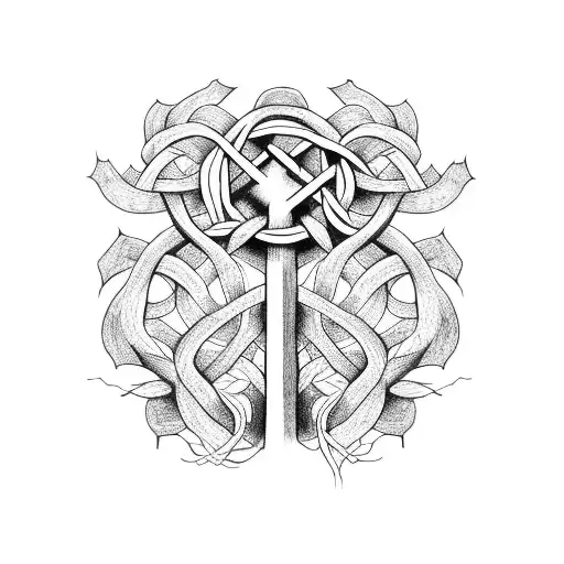 Cross Made Of Intertwined Vines With The Prayer Of Jabez Written In Elegant Script