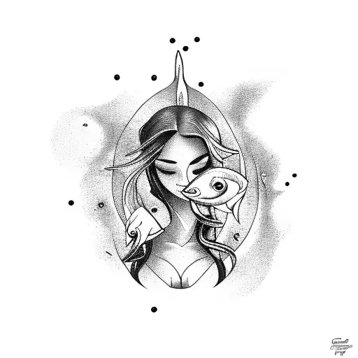 Ocean With Woman Holding Fish