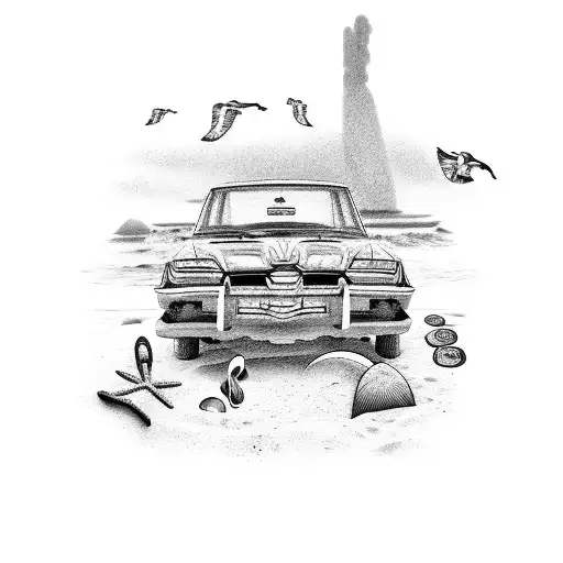 Beach With Family And Car And Music