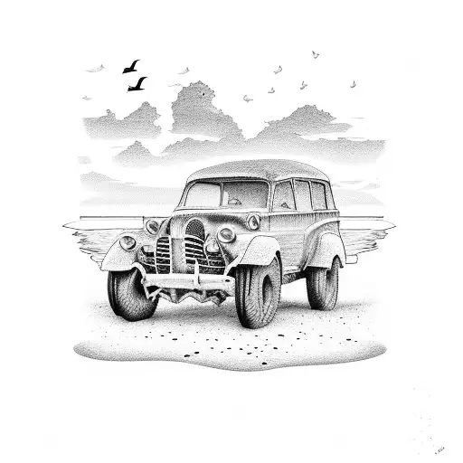 Beach With Family And Car