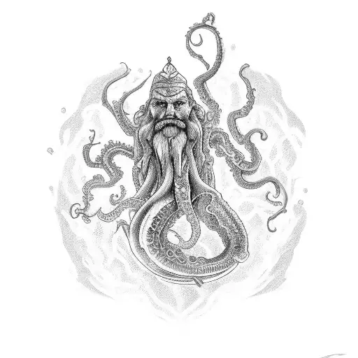 An Atlantis Tattoo With King Neptune A Mermaid And A Goant Octopus For A Leg